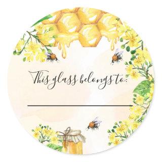 Baby Shower bumble bees this glass belongs to Classic Round Sticker