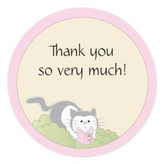 Baby Shower "Cat/Pink/Book" Stickers 1 1/2" or 3"