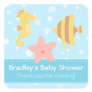 Baby Shower: Cute cartoon underwater creatures Square Sticker