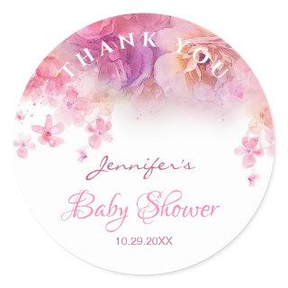 Baby Shower Elegant Watercolor Art Flowers Roses Classic Round Sticker