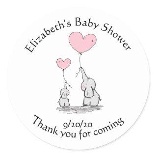 Baby Shower Elephant Pink Balloon Thank you Favor Classic Round Sticker