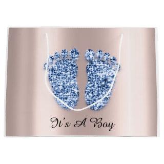 Baby Shower Feet It’s A Boy Blue Navy Rose Large Gift Bag