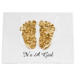Baby Shower Feet It’s A Boy Girl Gold White Large Gift Bag