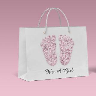 Baby Shower Feet It’s A Boy Girl Pink White Large Gift Bag