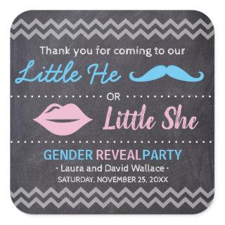 "Baby Shower" Gender reveal "He or she" Chalkboard Square Sticker