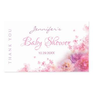 Baby Shower Hand Script Text Elegant Watercolor Rectangular Sticker