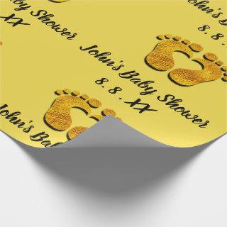 Baby Shower Name Date Feet Heart Black Yellow Gold