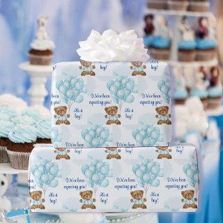 Baby Shower Personalize Text & Name Teddy Bear Boy