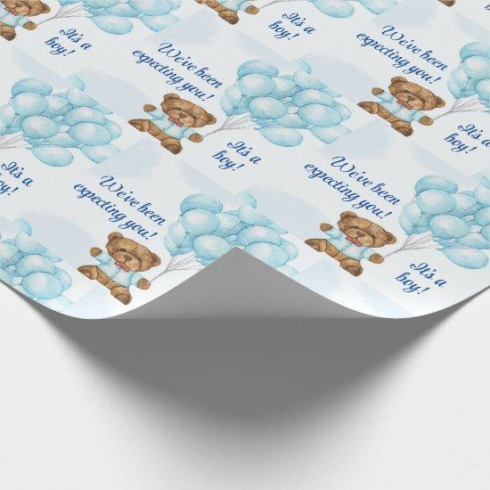 Baby Shower Personalize Text & Name Teddy Bear Boy
