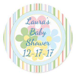 Baby Shower "Picnic Stripes/Floral 1 1/2" or 3" Classic Round Sticker