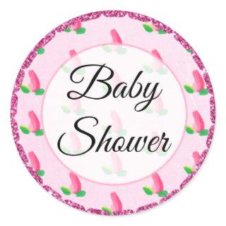 Baby Shower Pink Rosebud Stickers