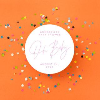 Baby shower script modern girly pink elegant classic round sticker