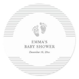 Baby Shower Sticker | Baby Footprint Gray Stripe