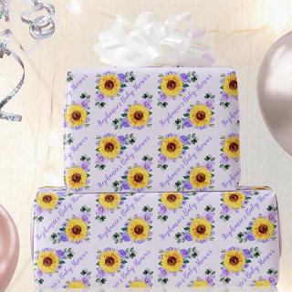 Baby Shower Sunflower Purple Personalized Name