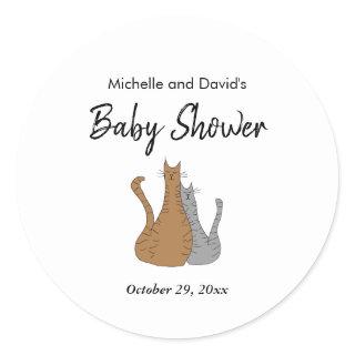 Baby Shower Twins Cats Gender Neutral Classic Round Sticker