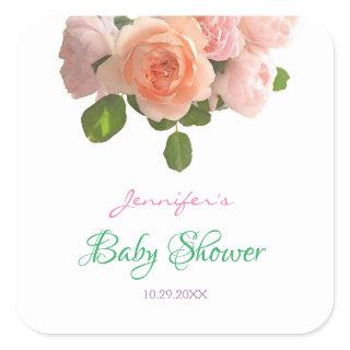 Baby Shower Watercolor Floral Handwritten Template Square Sticker