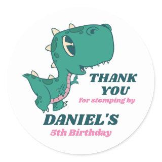 Baby T-Rex Cartoon Dinosaur Kids Birthday Party Classic Round Sticker