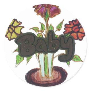 Baby text hiding plant.png classic round sticker