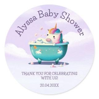 Baby Unicorn Bath Time | Baby Shower Classic Round Sticker