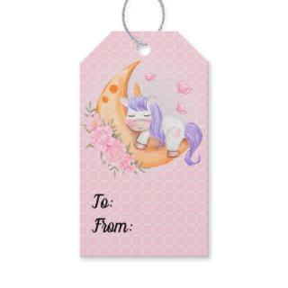 Baby Unicorn Over The Moon with Flowers     Gift Tags