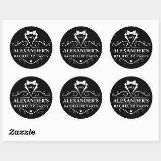 Bachelor Party Tuxedo Tie Black Classic Round Sticker