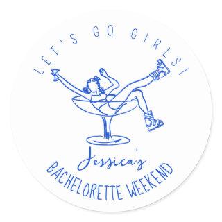 Bachelorette apres ski scribble hand drawn retro classic round sticker