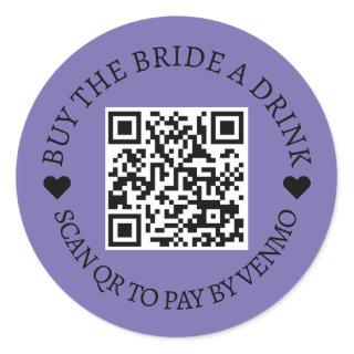 Bachelorette Buy The Bride A Drink QR Code Purple Classic Round Sticker