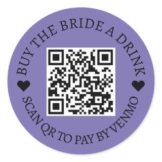 Bachelorette Buy The Bride A Drink QR Code Purple Classic Round Sticker