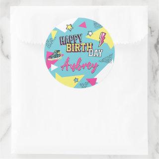 Back to the 90's Pop Bright Color Birthday Party Classic Round Sticker