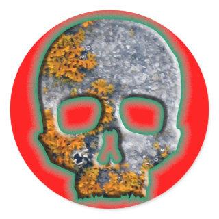 "Bad Boy" Skull with Orange Lichen on Granite Classic Round Sticker