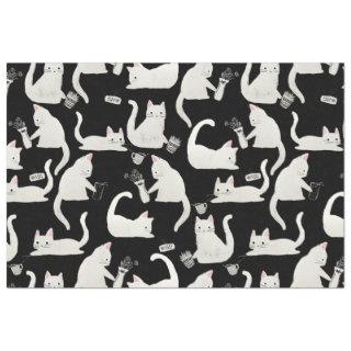 Bad Cats Knocking Stuff Over, White Cats on Black Tissue Paper