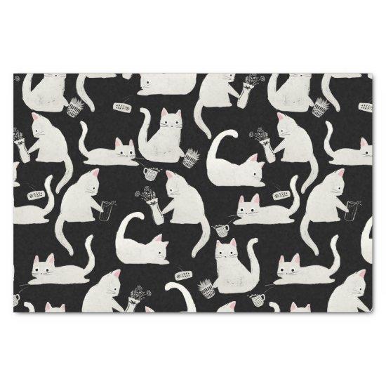 Bad Cats Knocking Stuff Over, White Cats on Black Tissue Paper