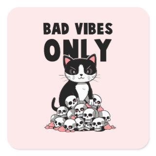 Bad Vibes Only – Cat & Skulls Square Sticker