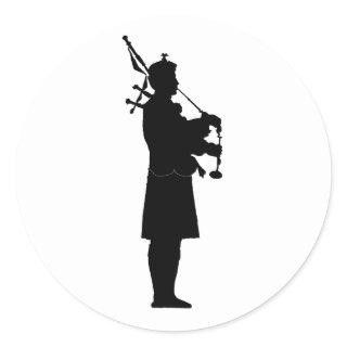 Bagpiper Silhouette Classic Round Sticker