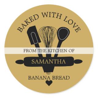 Baked With love Banana Bread Black And Gold  Classic Round Sticker