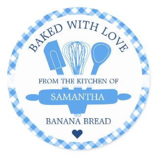 Baked With love Banana Bread Blue Gingham Kitchen Classic Round Sticker
