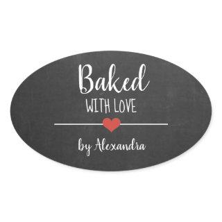 Baked with love Black Chalkboard name Oval Sticker