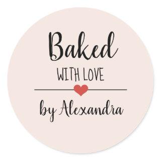 Baked with love blush pink name   classic round sticker