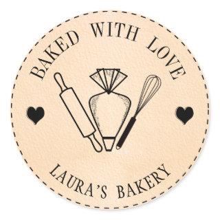 Baked with Love Cake Rolling Pin Whisk Piping Bag Classic Round Sticker