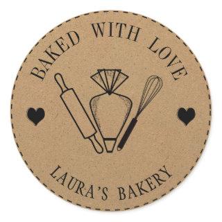 Baked with Love Cake Rolling Pin Whisk Piping Bag Classic Round Sticker
