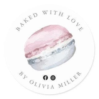 Baked With Love Elegant Pink Macarons Pastry  Classic Round Sticker