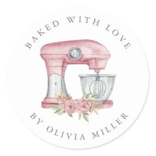 Baked With Love Elegant Pink Mixer Pastry  Classic Round Sticker