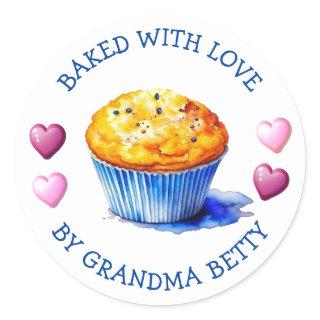 Baked with Love, Handmade Blueberry Muffins Classic Round Sticker