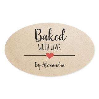 Baked with love Kraft name Oval Sticker
