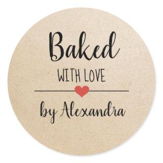 Baked with love kraft script name classic round st classic round sticker