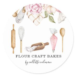 Baker Pastry Chef Watercolor Floral Tools Classic Round Sticker