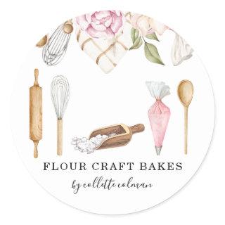 Baker Pastry Chef Watercolor Floral Tools Classic Round Sticker