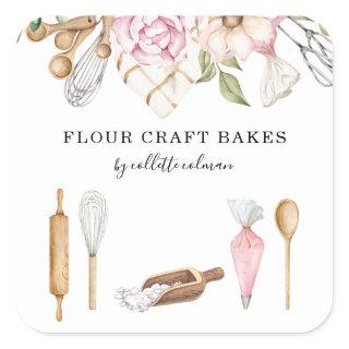 Baker Pastry Chef Watercolor Floral Tools Square Sticker