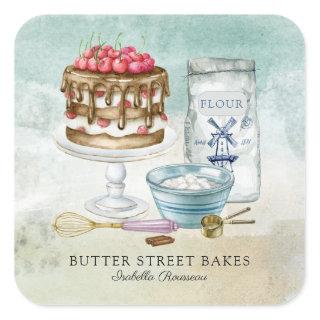 Baker Pastry Chef  Watercolor Square Business Card Square Sticker