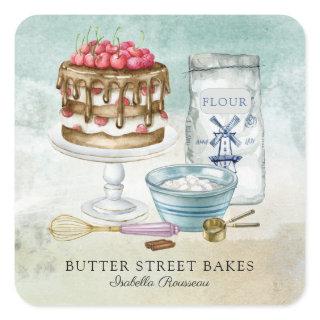 Baker Pastry Chef  Watercolor Square Business Card Square Sticker